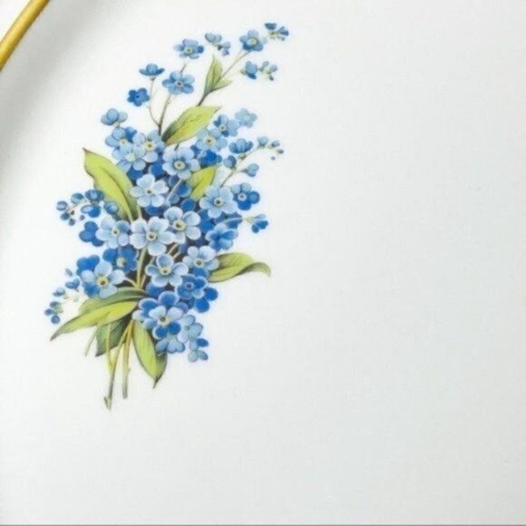 Tharaud Limoges Made in France footed cake stand blue forget me nots 12.5” X 4” - Picture 6 of 10